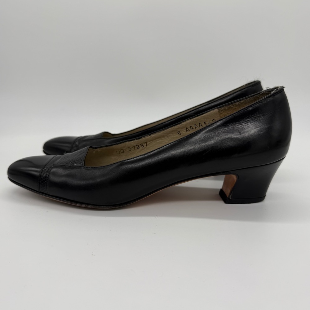 Salvatore Ferragamo Black Leather Low Heel Square Toe Pumps Designer Shoes Sz 6 - Picture 6 of 15